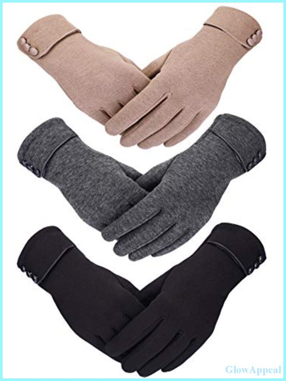 3 Pairs Women's Winter Gloves Touchscreen with Buttons